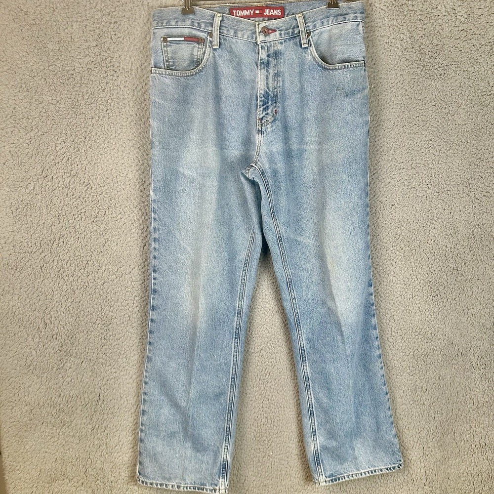 VTG Tommy Hilfiger Jeans‎ Mens 32x30 Blue Baggy Loose Wide Leg 90s Flag Logo USA